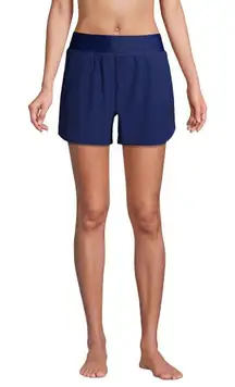 Lands' End Women's 5" Elastic Waist Swim Shorts Sz 18 Blue Pockets Quick Dry New