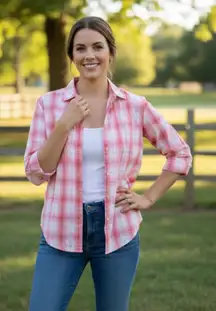 Woolrich Women’s Coral‎ Cream Plaid LS Shirt