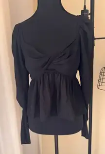 Abercrombie & Fitch Women's XS Black Long Puff Sleeve Smocked Peplum Fairy Top