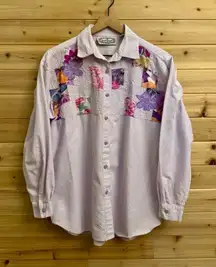 Vintage Bonjour Size Lavender Abstract Floral Button Up Lagenlook Top