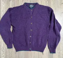 Woolrich Vintage Purple 100% Wool Cardigan Sweater Teal Trim‎ Buttons Small S