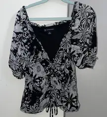 INC International Concepts Women's Black Floral Top