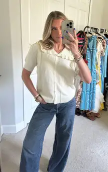 Amazon ruffle collar knit short sleeve sweater