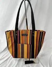 Longaberger striped Tote Bag Black Multicolor