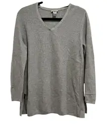J. Jill Long‎ Sleeve Knit  Textured Pullover Sweater Size M Gray Wool Silk