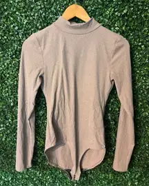 Girlfriend Collective Tan Mockneck Bodysuit Ribbed Stretchy Sz Large