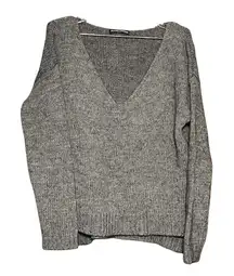 Brandy Melville Woman’s Vneck Knit Grey Wool Blend Sweater One Size