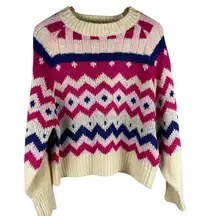 Talulah‎ Preppy Multicolor Cropped Crewneck Boutique Cozy Sweater Size Large
