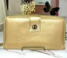 Giani Bernini All-In-One Zip Around Wallet, Champagne Gold, Metallic Leather