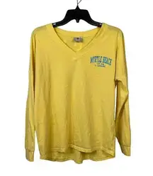 EXIST Womens Size S Long Sleeve Spellout T Shirt Myrtle Beach Yellow Blue *STAIN