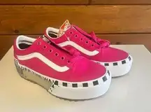 VANS Old Skool Stacked Logo Platform Shoes Pink White Sz 6 Womans NWT