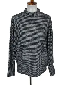 Out From Under Striped Mock Neck Long Sleeve Pullover Top Gray White Small