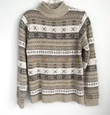 Dressbarn Fair Isle Sweater Mock Turtleneck Tan