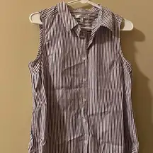 Milly Purple Striped Sleeveless Button Down Collared Blouse