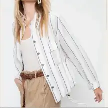 Rails Rowan Lightweight Linen Blend Jacket in Coco Stripe Small