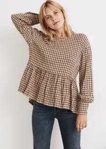 NWT Madewell Button-Back Peplum Top in Mini Windowpane Sz M