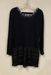 Custo Barcelona Rio Dress Womens Medium Black 3/4 Sleeve Lace Hem