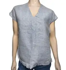 Ann Mashburn Women’s Size S Light Blue Linen Frayed Seams Sleeveless Tank Top