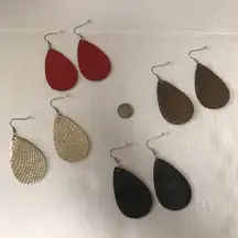 Foil Teardrop Earrings Faux Leather Set of 4, BNIP
