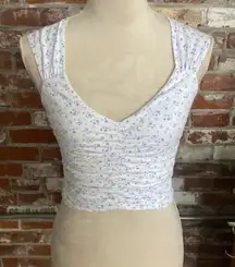 Hollister White with Blue Floral V Neck Sleeveless  Crop Top Size S