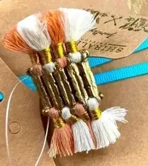 Shiraleah Kiera Brush Ring with Fringe Brush Peach Cream Tassel Gold Tone NWT