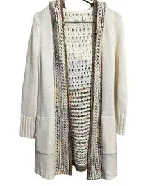 Angel of North Anthropologie Womens Long Wool Blend Knit Cardigan Sweater Hooded