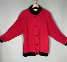 Vintage Kristen Blake Coat Wool Nylon FLAWS Batwing Sleeve Red Black Button-Up