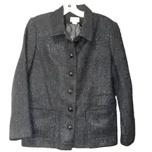 Vintage Koret Women's Black Blazer Jacket Metallic Tweed Classic Size 8