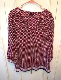 Talbots‎ Classic red/white patterned crepe tunic top 1X