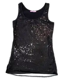 Smart Set Womens Tank Top Shirt Sequin Sleeveless Black Glitter Club Party Small