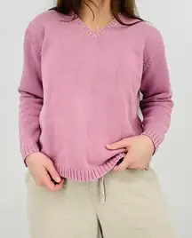 vintage coastal cowgirl boho boxy v-neck knit sweater 100% cotton size M