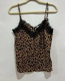 BP Womens Cami Small Animal‎ Print Black Brown Lace Spaghetti Strap Tank