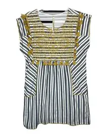 Uncle Frank Awning Stripe Blue White Tassel Embroidered Dress Size Small