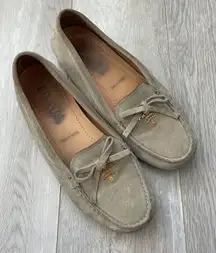 Prada Suede Loafers classic logo womens Taupe (size 36) designer