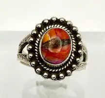 Pink Spiny Oyster Turquoise Sterling Silver Double‎ Band Ring Size 7