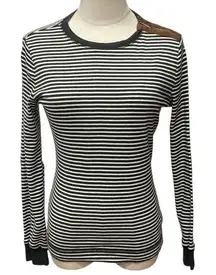 Lauren Ralph Lauren Striped Long Sleeve Top Suede‎ Elbow Patches Size M Classic