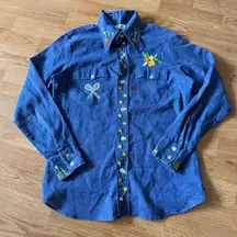 1970s Levis Orange Tag Embroidered Denim Button Down Shirt