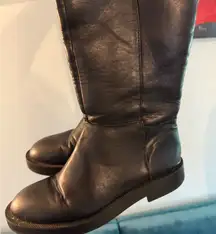 Zara Boots Women 8.5 39 Low Heel Leather Knee High Riding Black Biker Moto