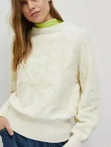 Anthropologie Nina Velvet Soft Sweater Ivory Paisley Women's Size Large