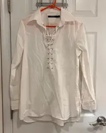 Ralph Lauren White Lace Up Collared Button Down Shirt