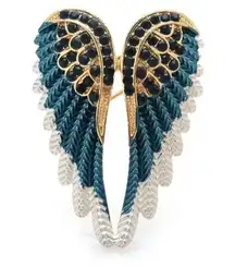 Blue and White Angel Wings Brooch Pin with Rhinestones