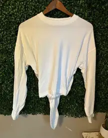 Athleta Yoga Cross Tie Back Sweatshirt XS White Crew Neck Cropped