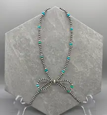 15-17” 4-8mm Sterling Silver Pearls & Turquoise Bow Choker