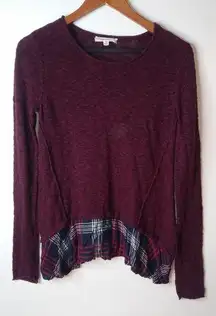 Cloud Chaser M Sweater Knit Layered Top in Maroon Plaid Trim