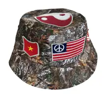 Urban Outfitters Woodland Camo Patch Bucket Hat Military Short Brim One Size