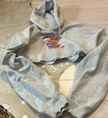 Boys Lie Gray Cropped Hoodie with Multicolor Graphic