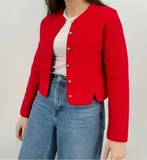 vintage 100% boiled wool michigan cherry red button down fitted sweater jacket