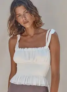 Aritzia Wilfred White Ruffle Smocked Top Blouse