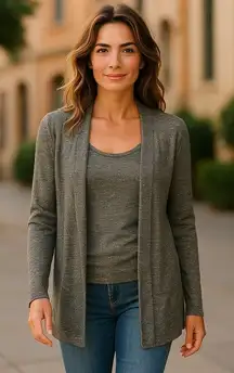 NEW Eileen Fisher Womens Open Front Cardigan Sweater Tank Set Sz L Metallic Gray