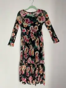 Floral Mesh Partially Lined Long Sleeve Dress